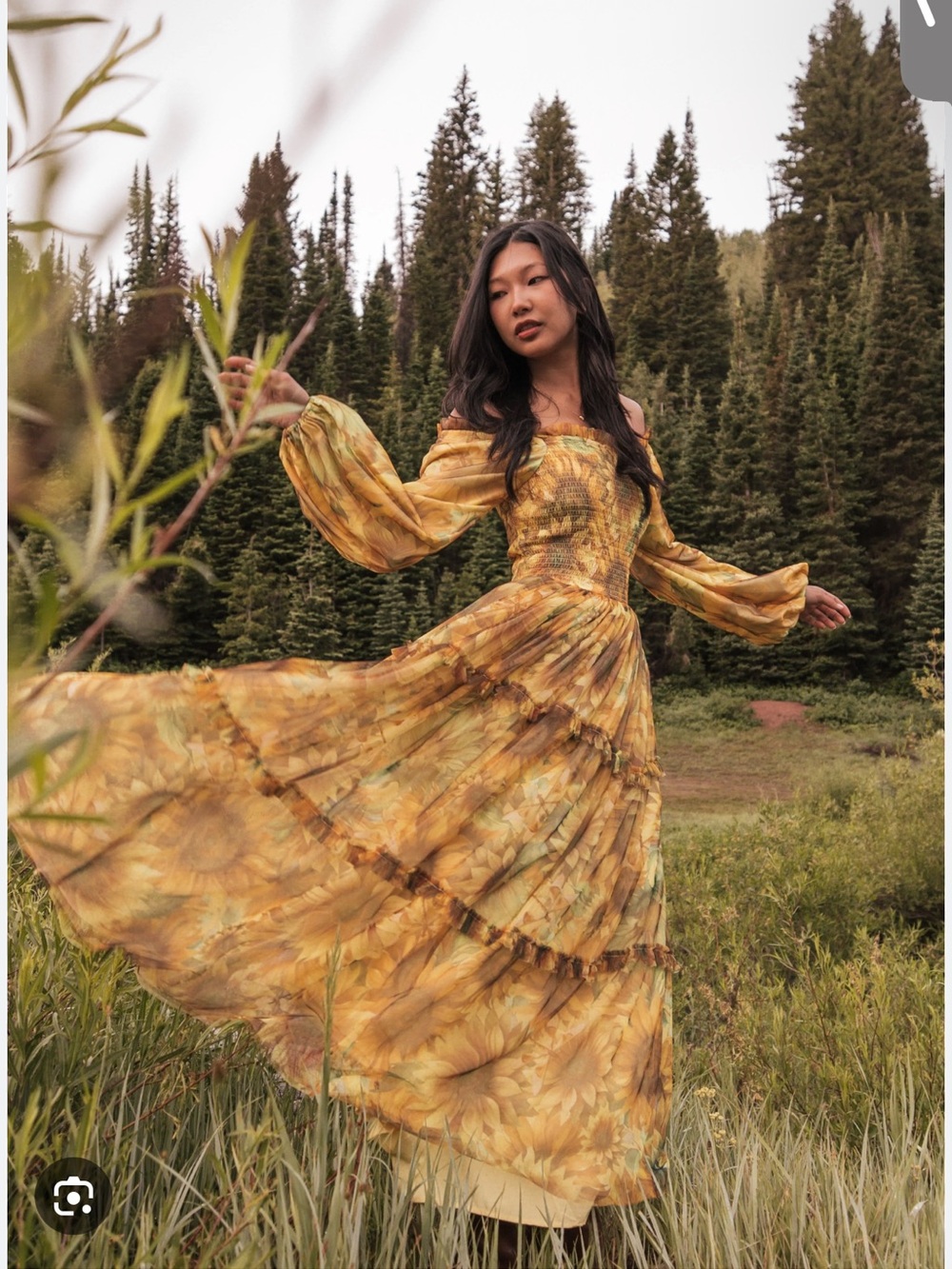 JessaKae Sunflower-Print Off-Shoulder Maxi Dress in Yellow